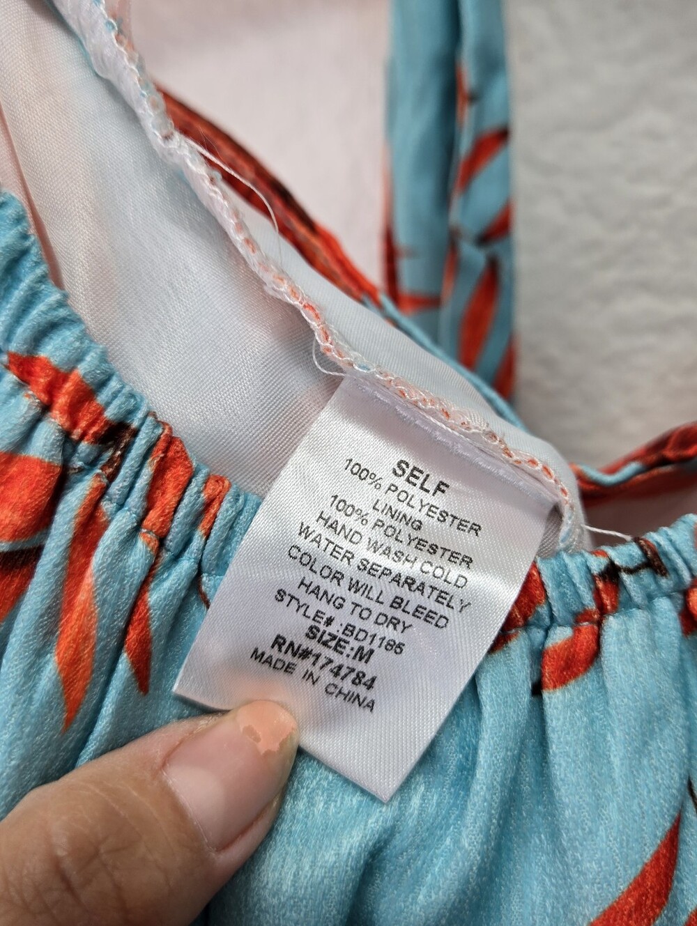Blithe Blue Orange Leaf Print High Slit Maxi Dress Attached Shorts Romper Sz M - Picture 7 of 17